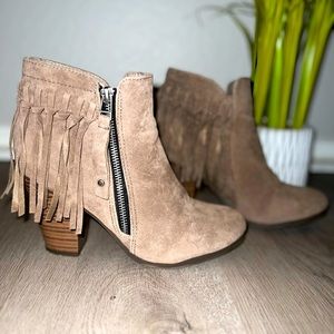 Tan Ankle Booties with Fringe